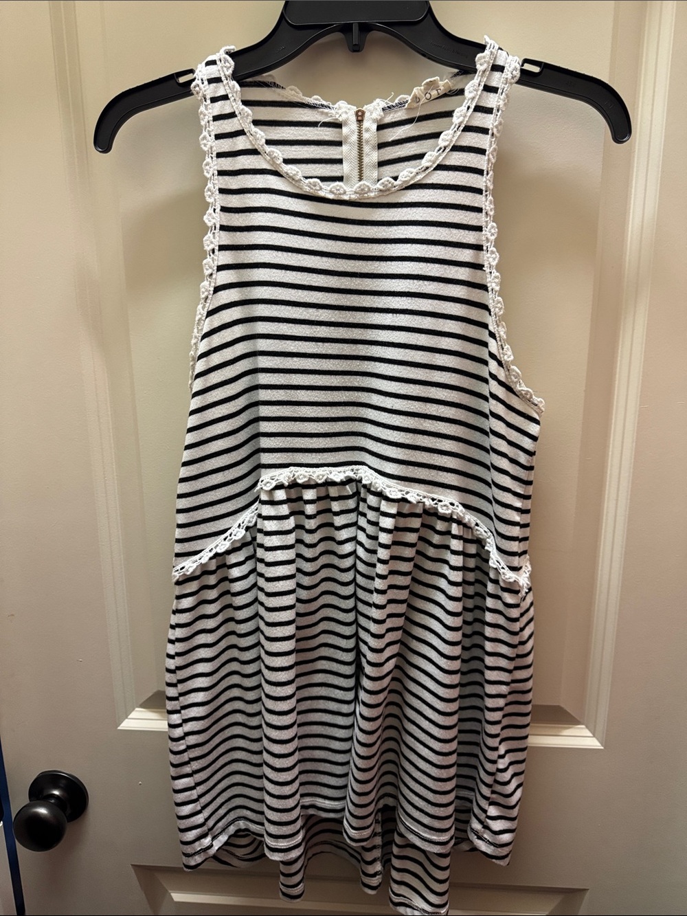 POL Black & White Striped Lace-Trim Tank Top